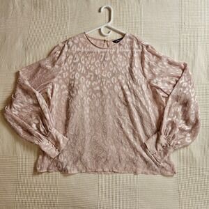 Express Pink Leopard Jacquard Balloon Sleeve Metallic Burnout Office Top XL